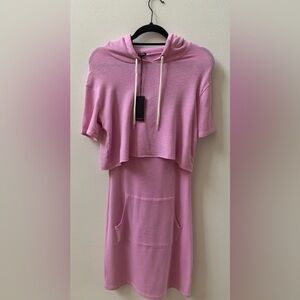 SZ S Pink Hooded Monrow Sweatshirt Dress